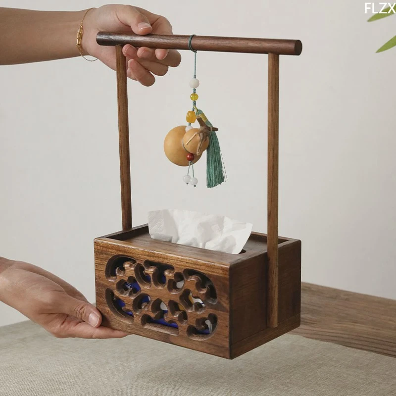 客厅餐桌木质纸巾盒轻奢高级感实木抽纸盒复古新中式创意纸抽盒