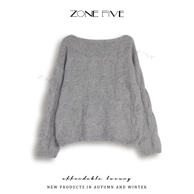 【zonefive】秋冬季长袖韩版宽松毛针织衫女毛衣套头显瘦高领轻奢