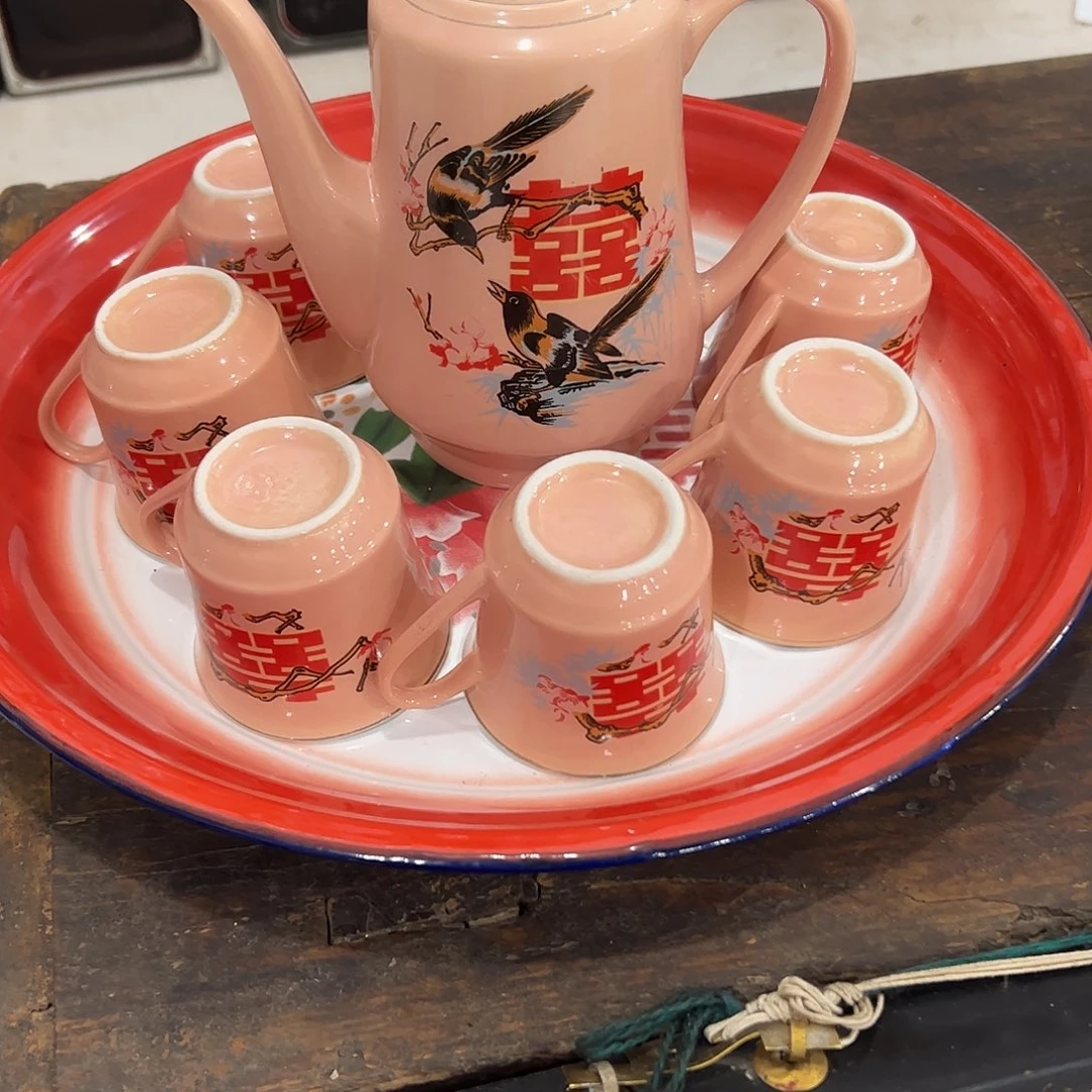 洒***脱胶带老民俗物件喜鹊茶壶套装