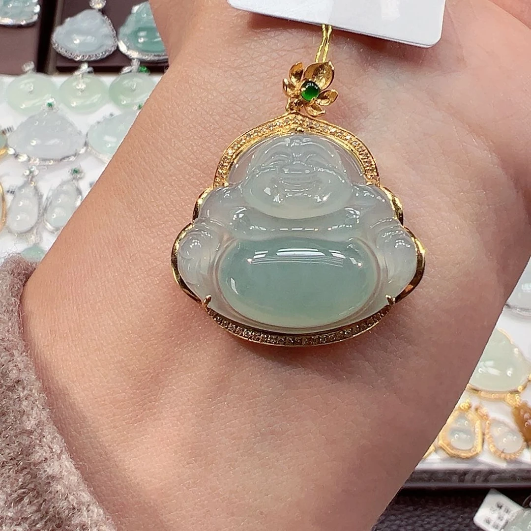 吊坠(不含链)18K金镶嵌翡翠佛公