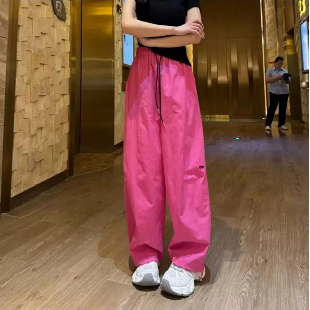 字母刺绣高腰显瘦阔腿气球裤女宽松舒适速干休闲裤百搭两穿弯刀裤