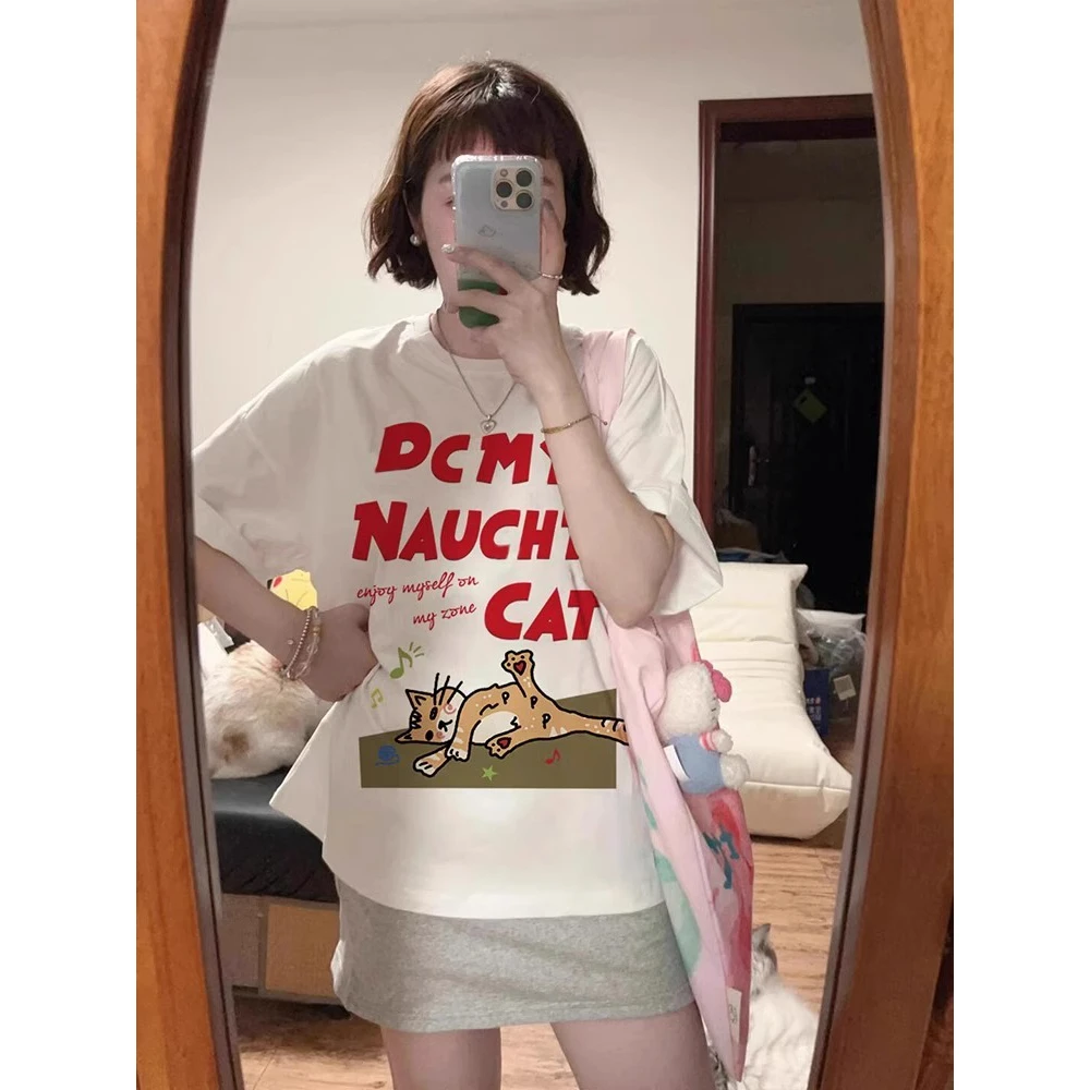 韩系趣味可爱设计款印花ins短袖夏季新款外穿小众宽松休闲T恤女生