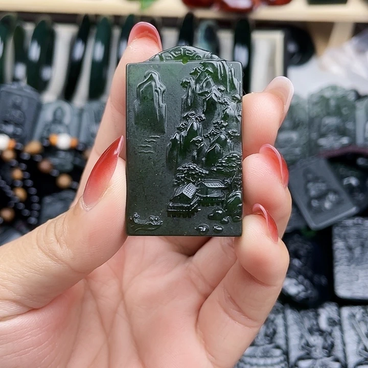 蛇纹石玉未镶嵌挂件泰山玉山水牌