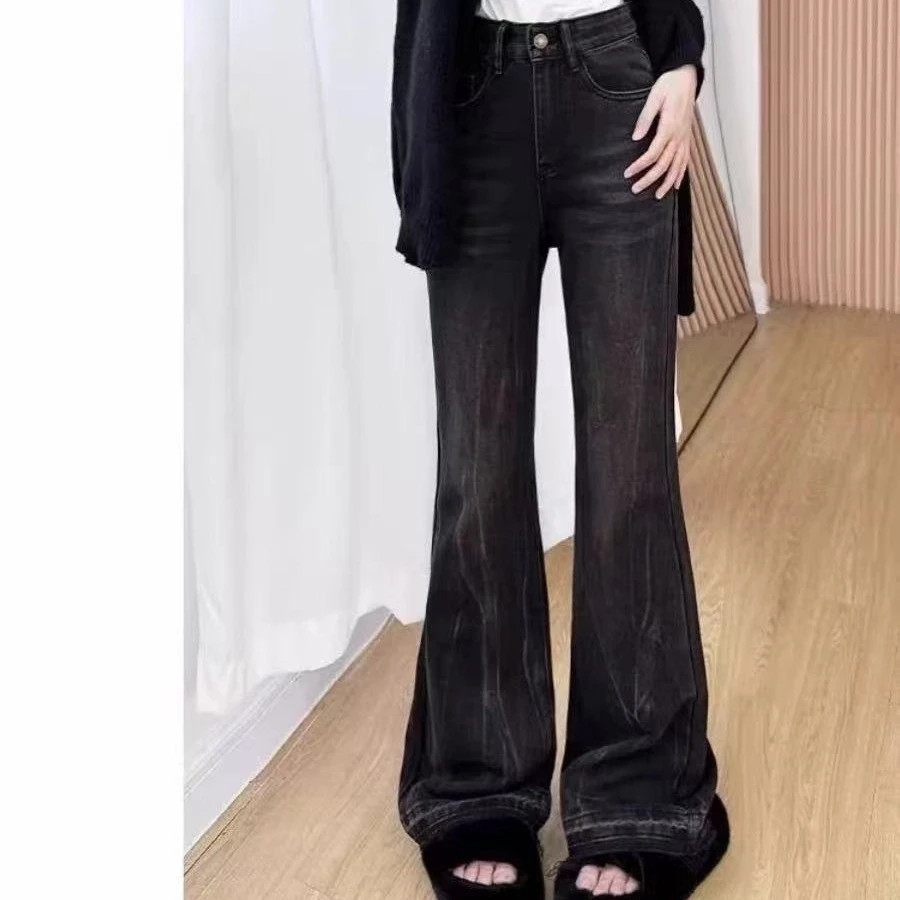 [胖鹅张]瑕疵复古水洗闪电纹微喇牛仔裤#305实物以直播间展示为准