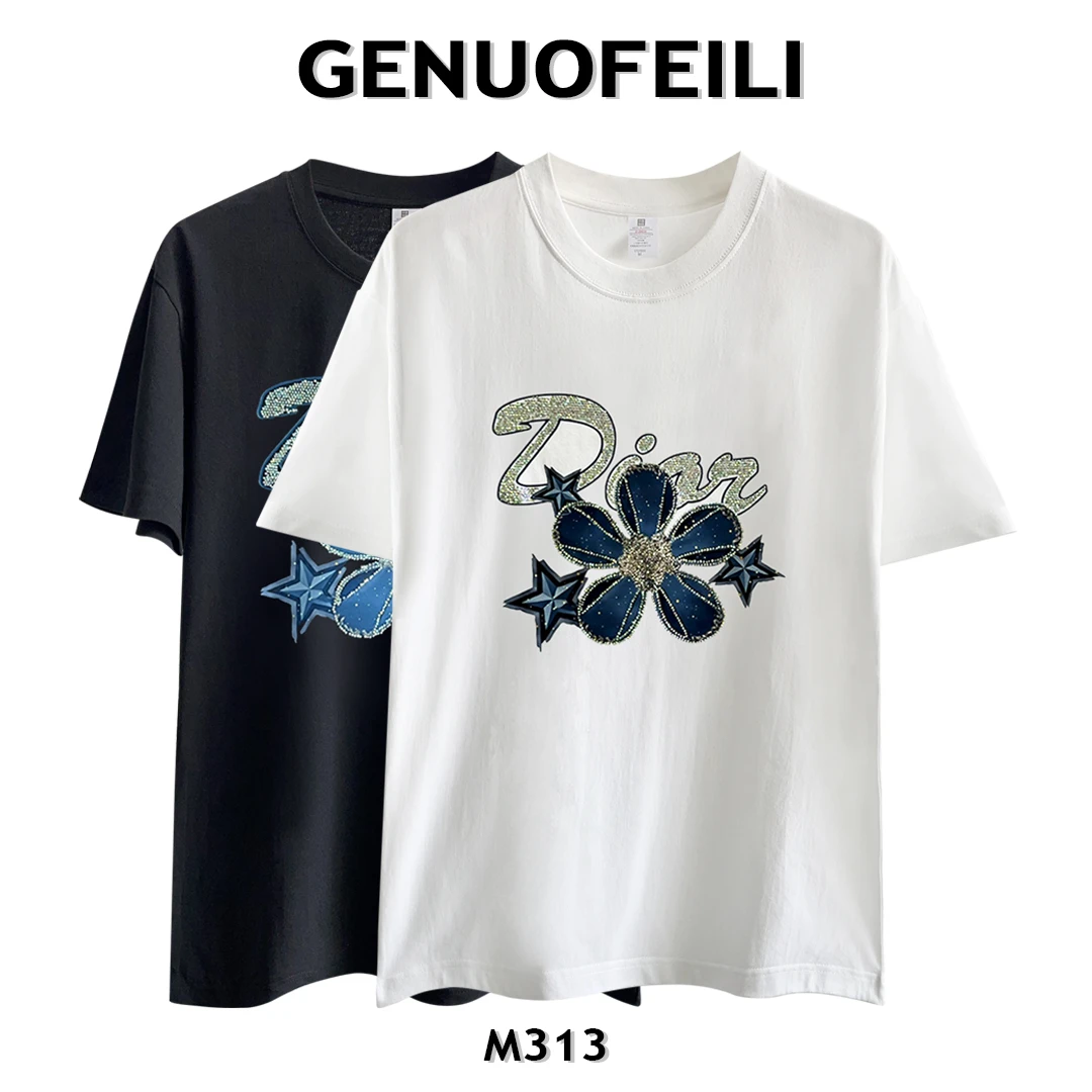 【ELALI】时尚气质百搭情侣夏季半袖轻奢休闲纯棉烫钻T个性圆领潮流