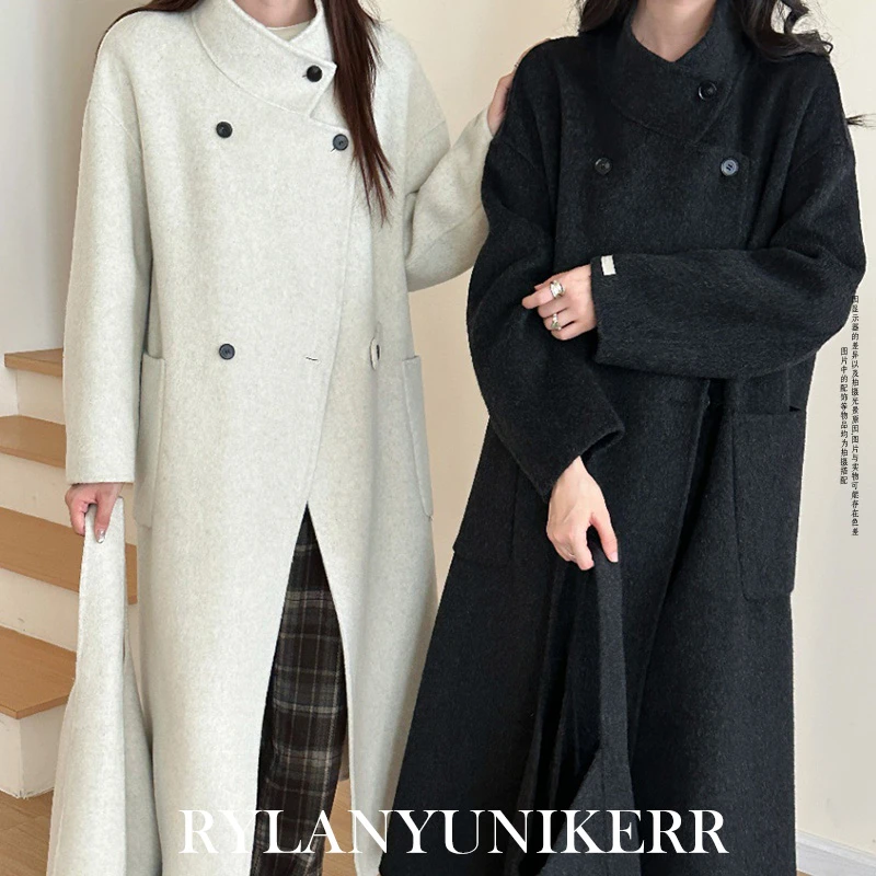 RYLAN带包包立领双面羊毛大衣保暖双排扣设计感加厚宽松外套