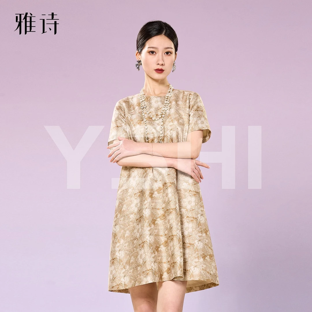 【YASHI】25新款优雅丝毛款圆领桑蚕丝连衣裙 QXX252-L2302