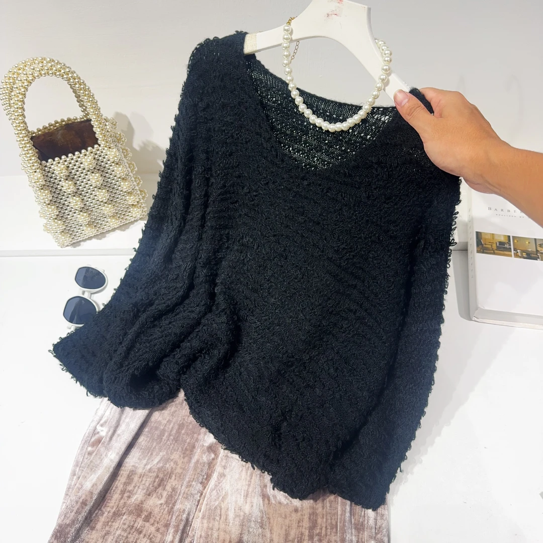 特种圈圈纱~胸114-190长60长袖毛针织衫慵懒设计感针织上衣 1802