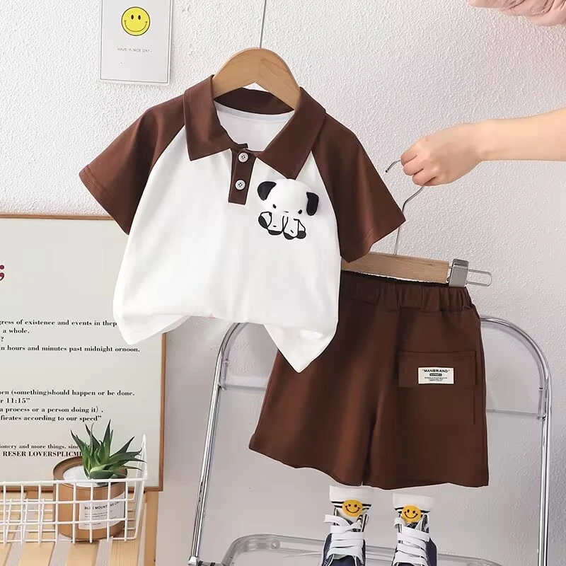 【520】夏款儿童套装男童洋气时尚休闲夏季ol撞色翻领印花