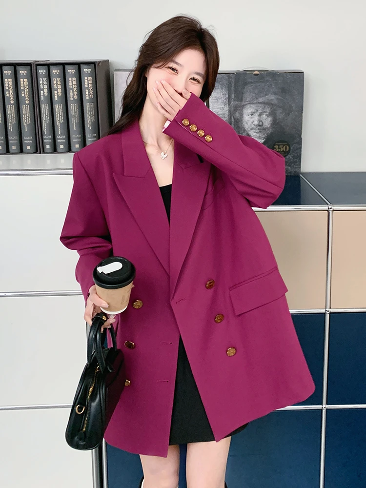 双排扣常规款轻熟风女中长款西装短款春秋火龙果色炸街2025秋季