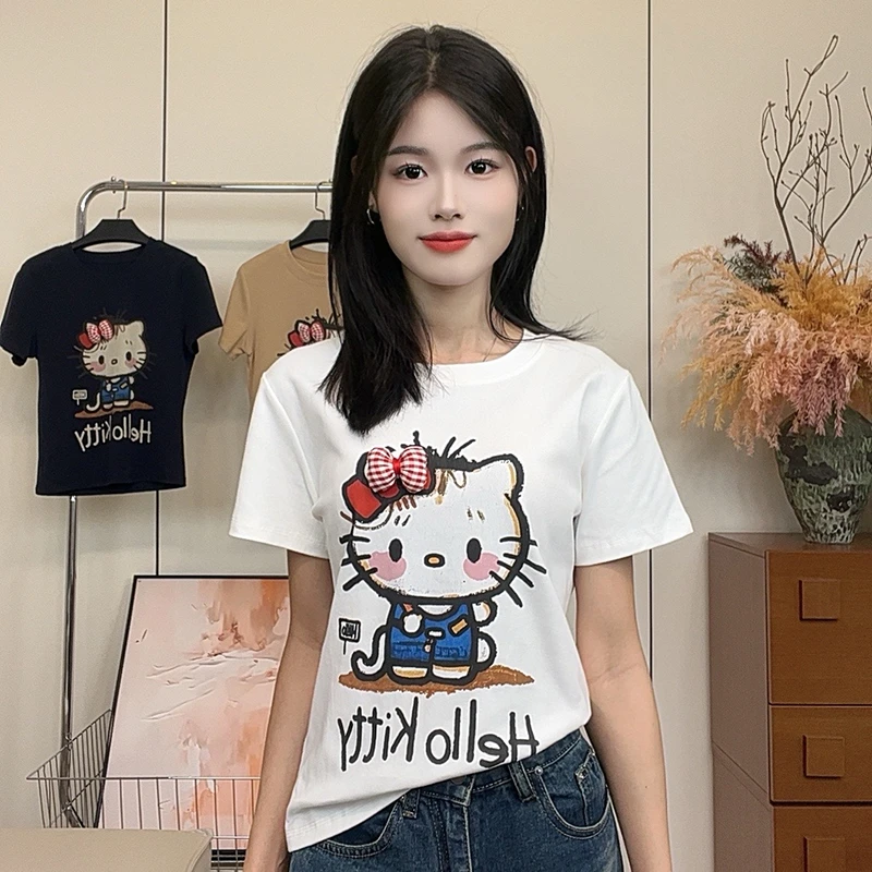 【kitty猫】2025夏季新款时尚百搭显瘦短袖T恤女宽松洋气圆领打底衫
