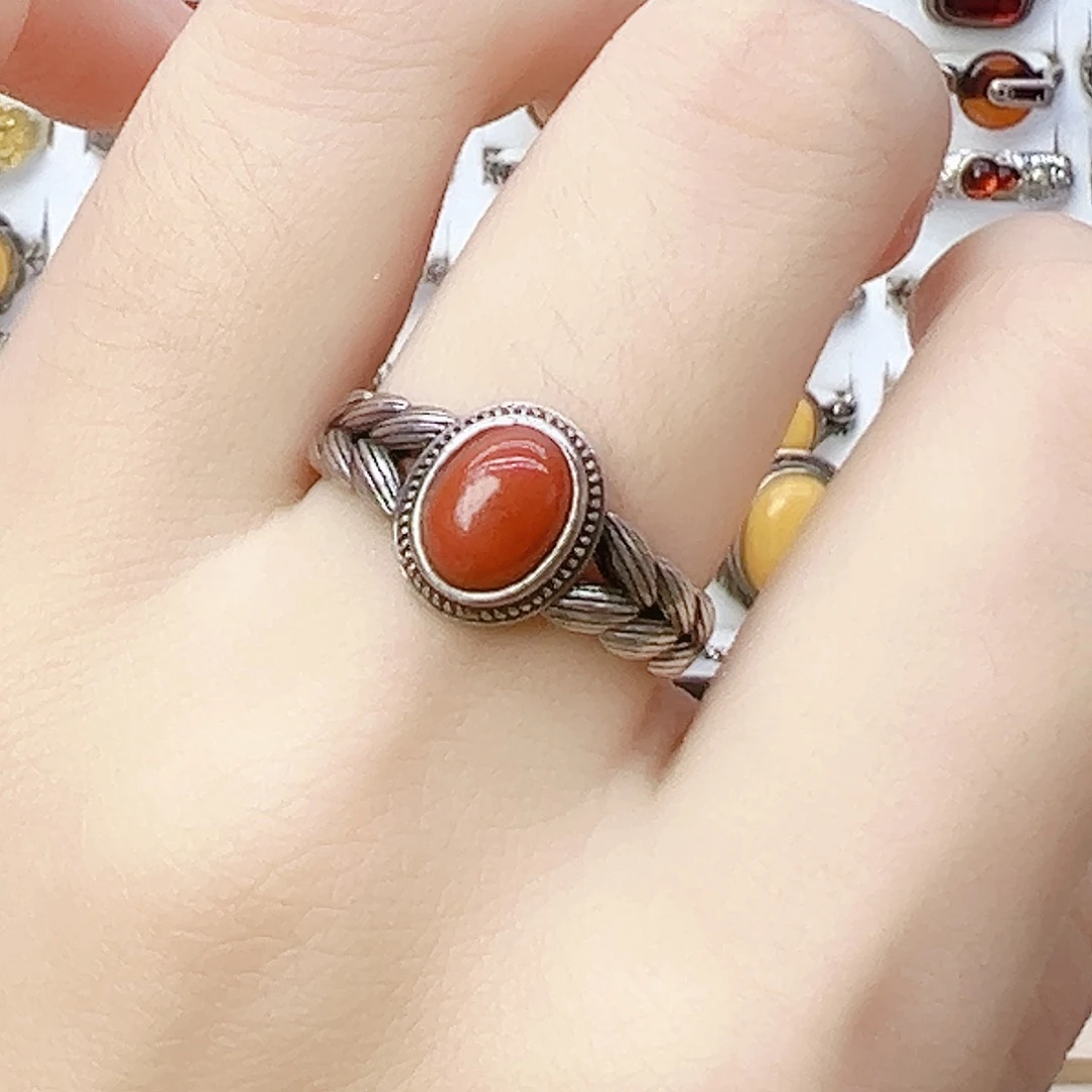 玛瑙/玉髓戒指银S925镶嵌