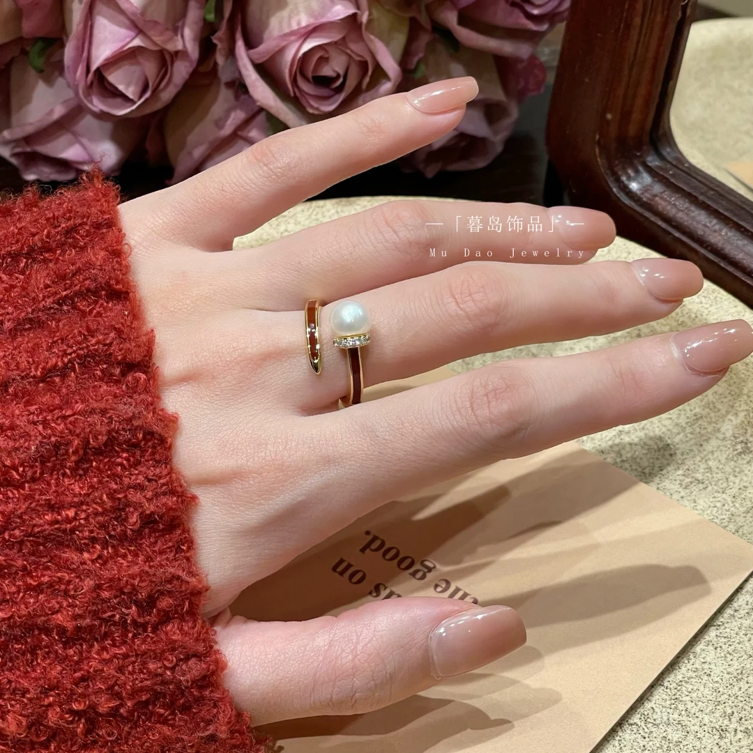 【暮岛饰品】简约珠珠安可拉红钉子活口戒指轻奢A054