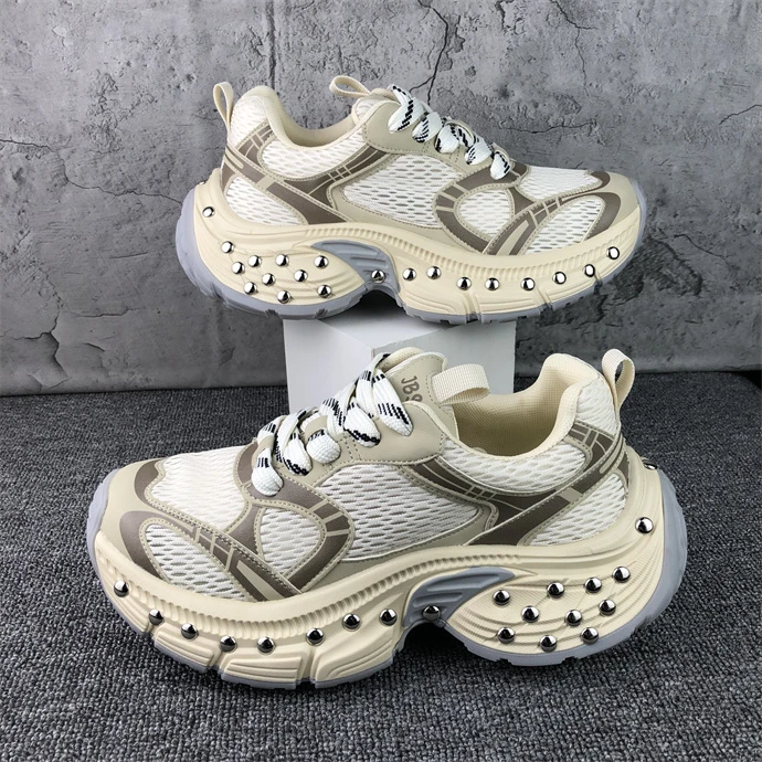 痞帅铆钉厚底老爹鞋男夏季网面增高男鞋原创小众系带圆头运动鞋