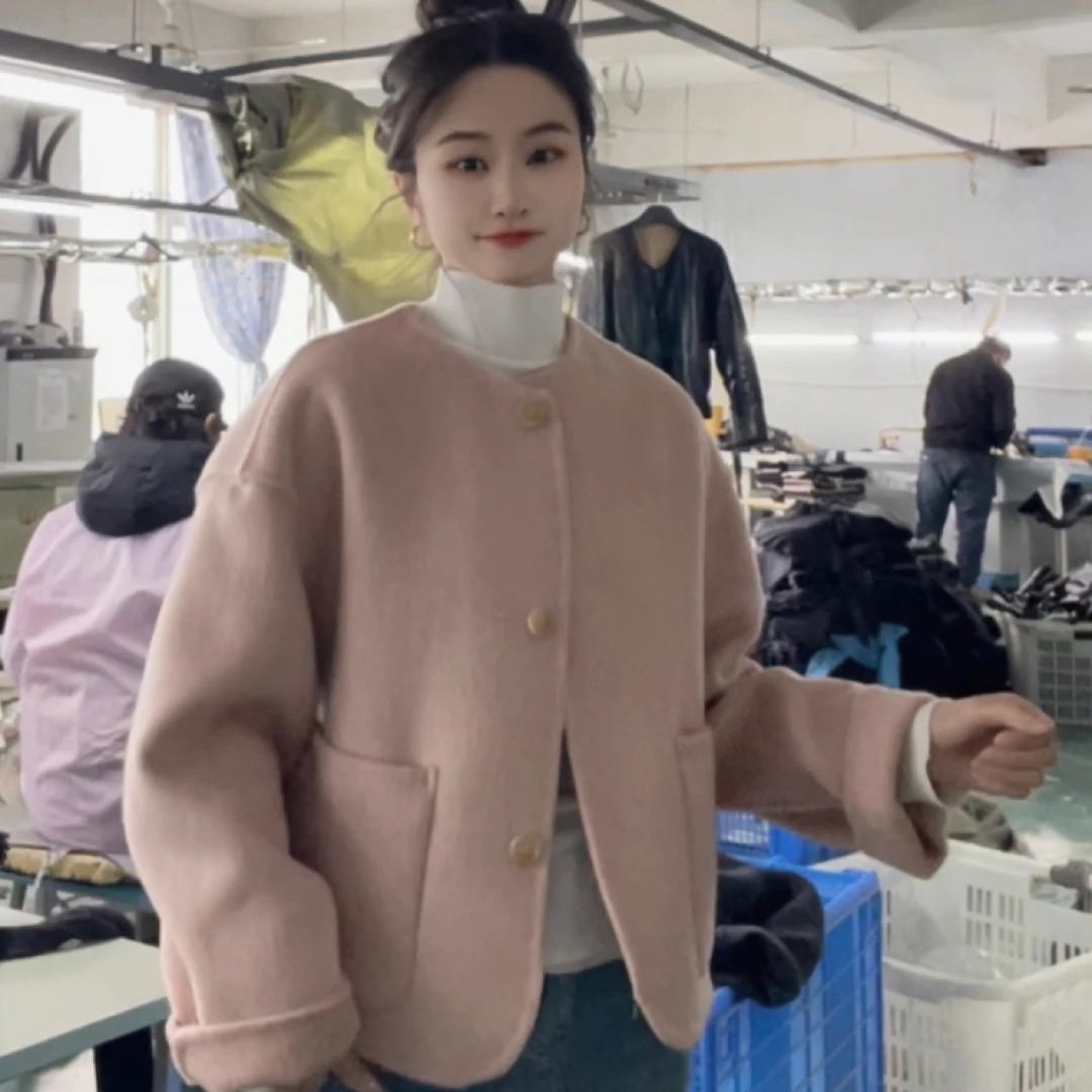 2025新款韩版双面绵羊毛大衣（双面）