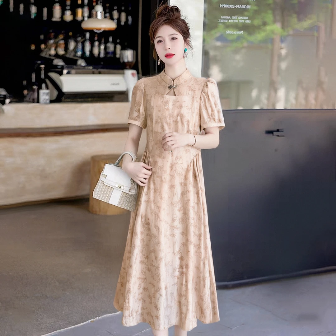 2025夏季新款新中式国风时尚设计感改良旗袍减龄短袖连衣裙女修身