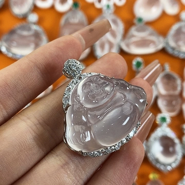 石英质玉银S925镀金镶嵌颈饰