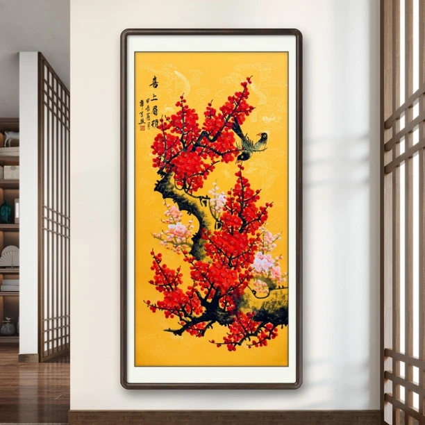 《喜上眉梢》手绘梅花图四尺国画花鸟画文玩探宝绘画作品