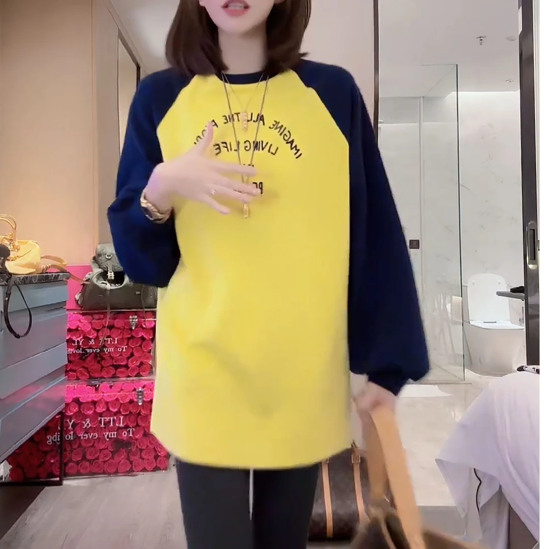 2025秋冬新款显瘦减龄小众气质字母拼接百搭长袖T恤LK2507120