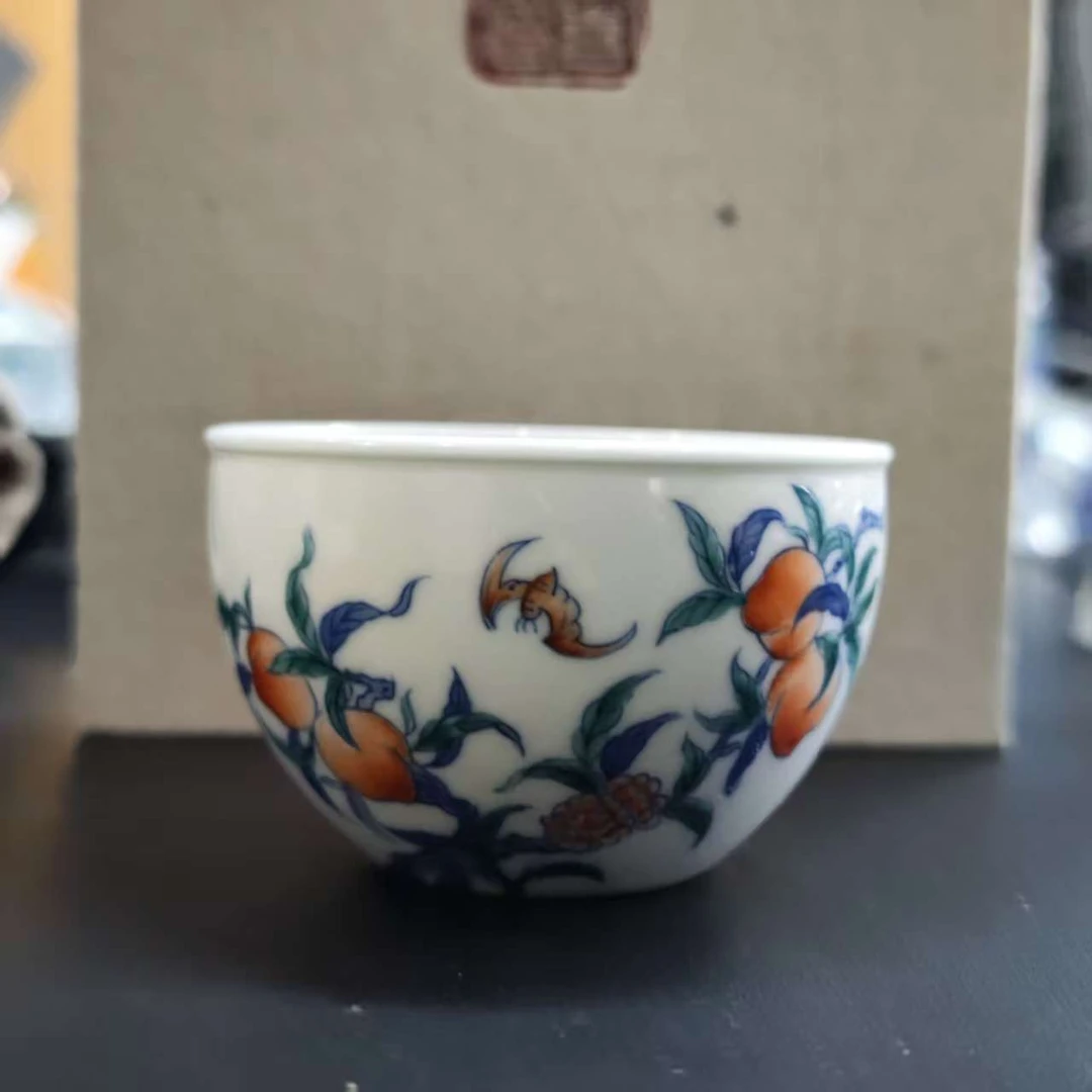 涂杏花九桃五福杯