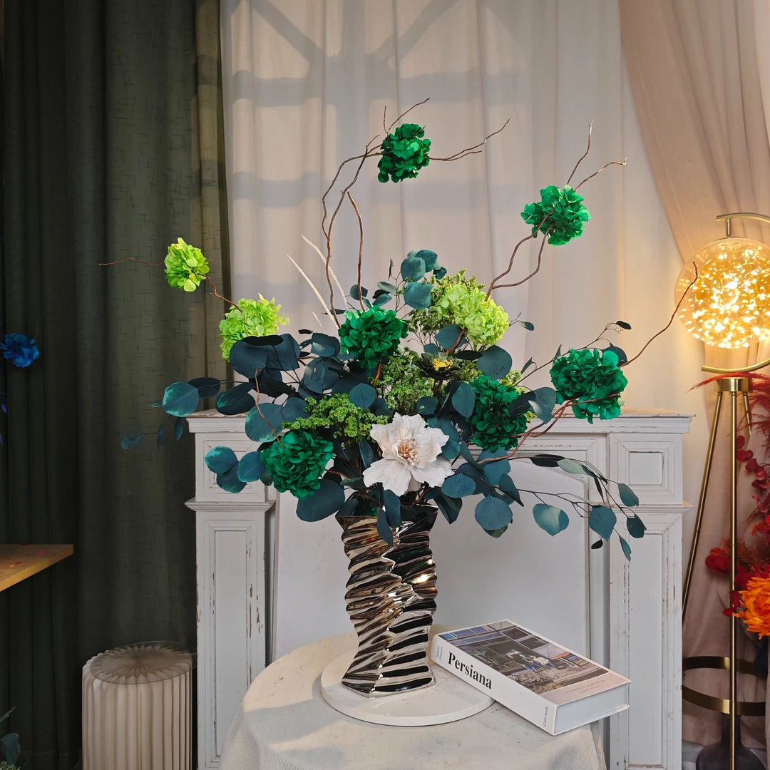 绿境【绿水悠悠天杳杳】绿色永生花客厅桌面样板间装饰摆件