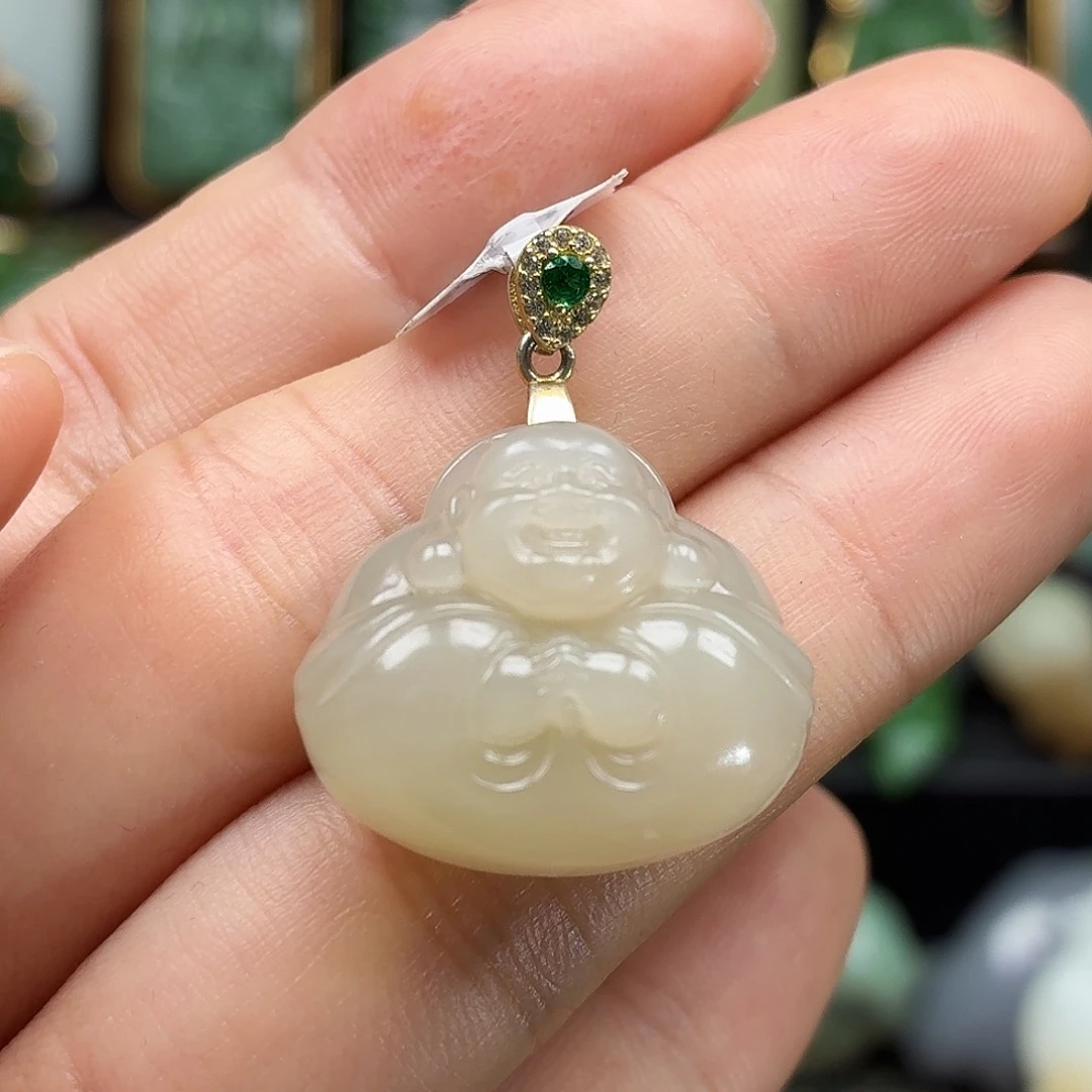 颈饰银S925镶嵌和田玉大漏