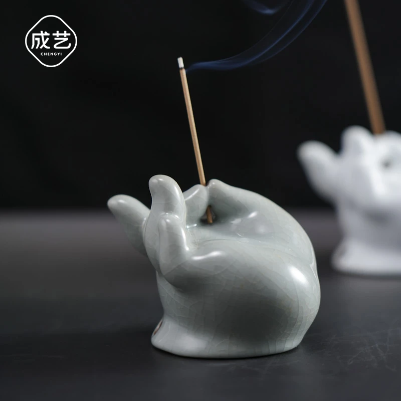 青瓷莲花手香插开片可养茶道精品创意茶桌摆件茶道陶瓷个性茶玩
