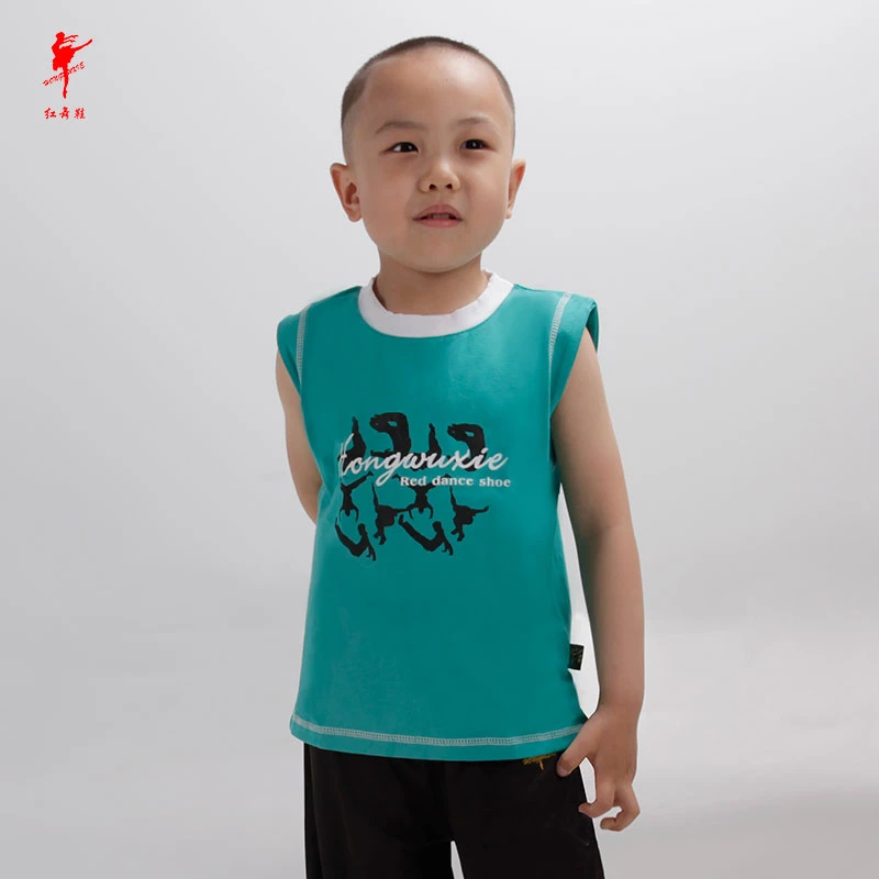 红舞鞋薄棉圆领砍袖上衣儿童练功紧身舞蹈上衣38012