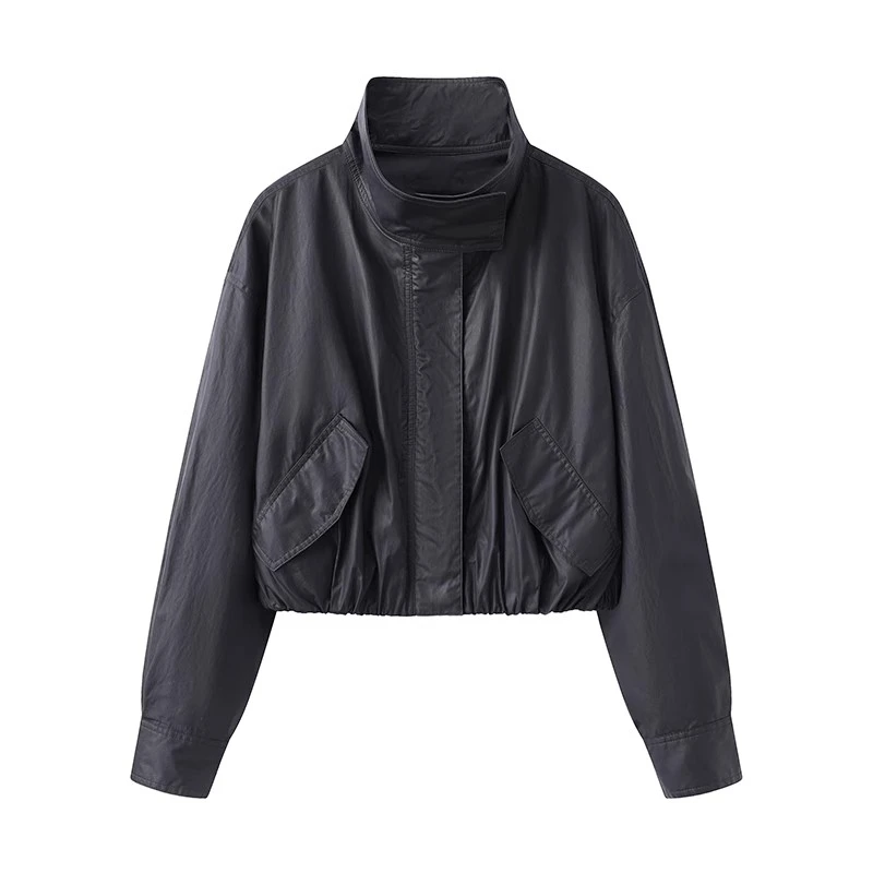 艾家商场同款2025春装新款立领短款夹克外套上衣女50221015