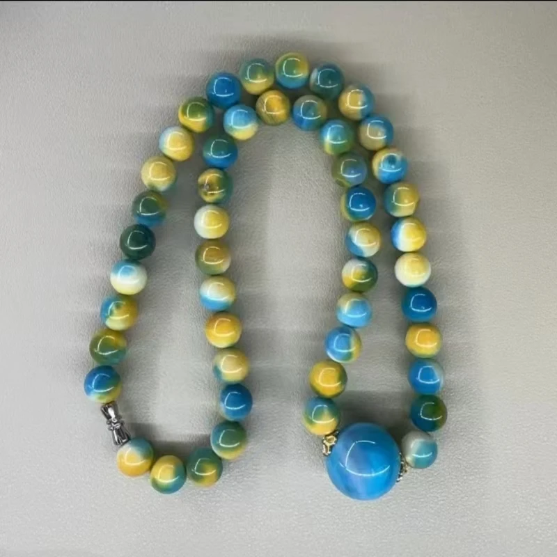 凌轩阁 天然龙胆石黄蓝宝高端10mm+20mm项链（KF12）