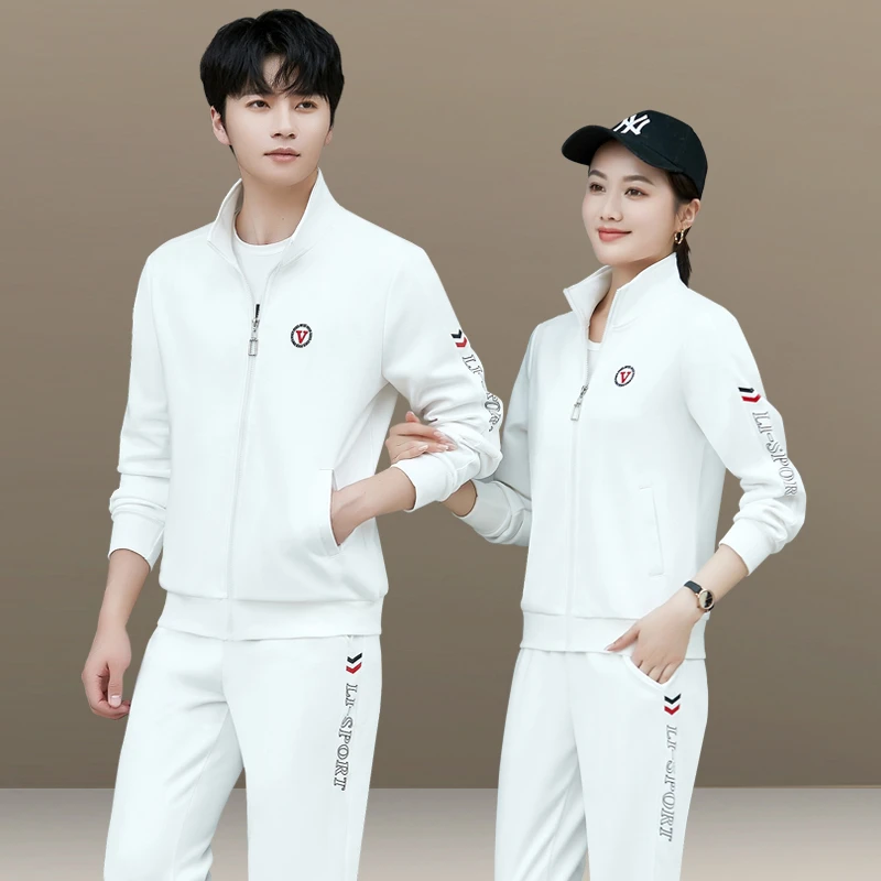 春秋情侣装男士休闲运动套装女情侣白色运动衣白色运动服秋季跑步