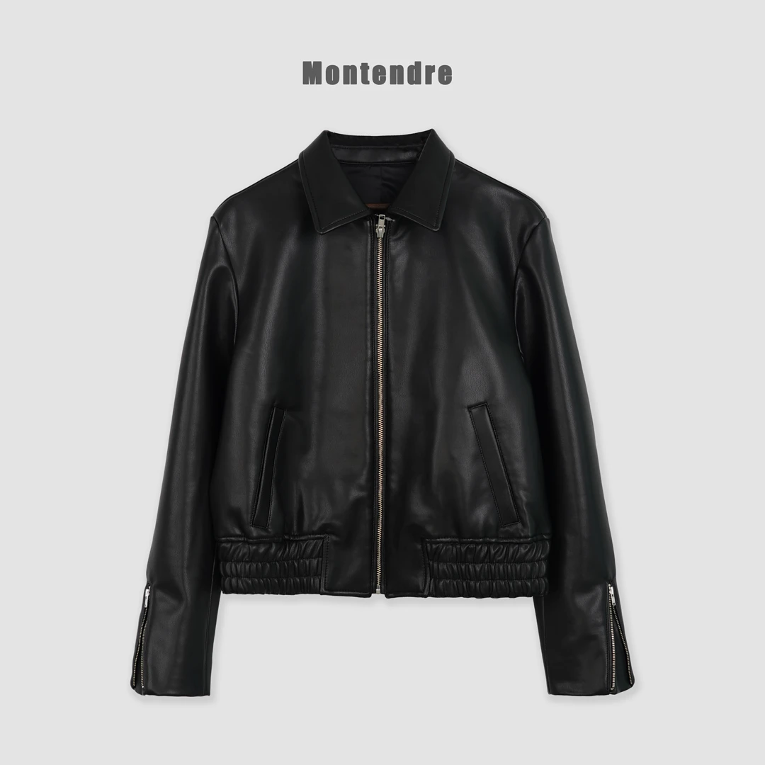 【Montendre】秋季新款 M 气质复古机车风百搭仿皮翻领皮衣休闲外套