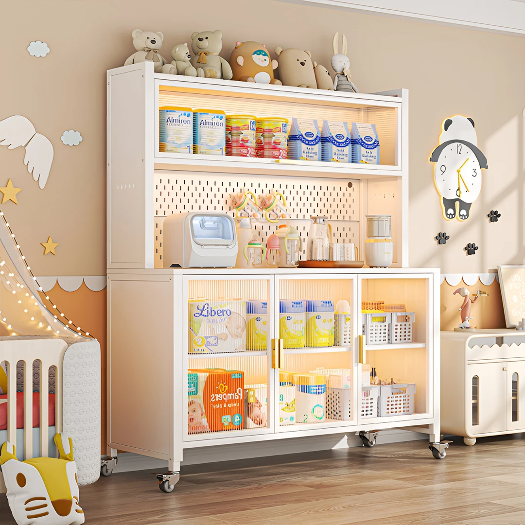 婴儿用品喂养台收纳柜宝宝玩具奶粉整理储物柜落地防尘多层置物架