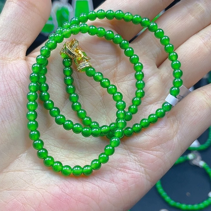 翡翠未镶嵌颈饰天然A货翡翠玻璃种阳绿锁骨链4