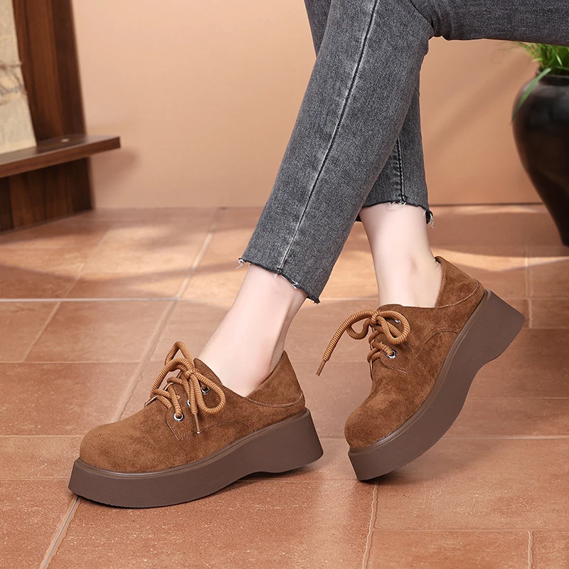 厚底勃肯小皮鞋女春季2025新款百搭复古系带玛丽珍鞋松糕法式加绒