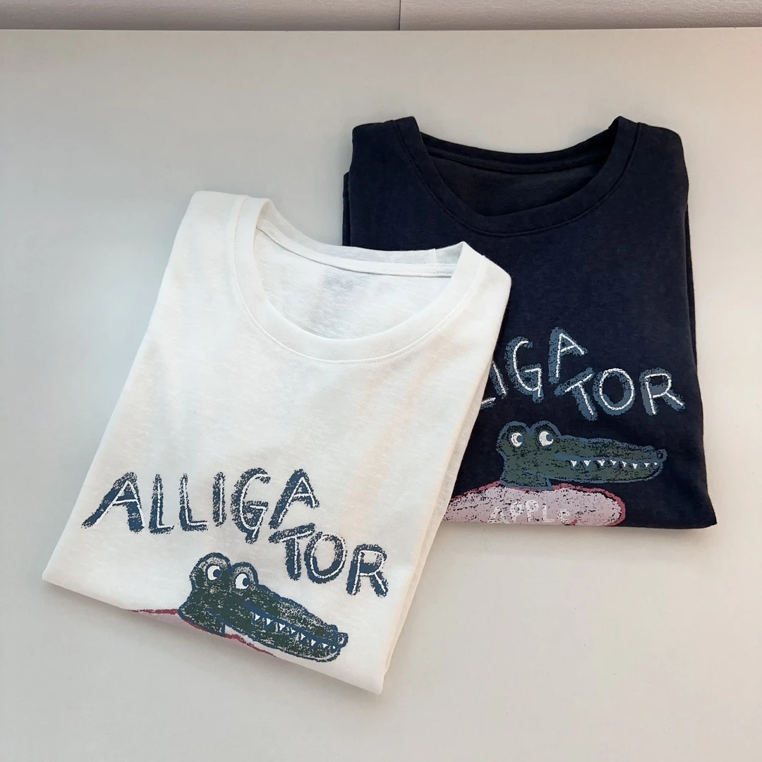 【鳄鱼Tee】韩系休闲风减龄卡通动漫短袖T恤ins休闲简约正肩显瘦女