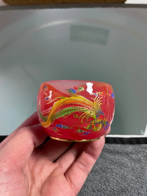 红琉璃杯 茶杯龙凤呈祥主人杯