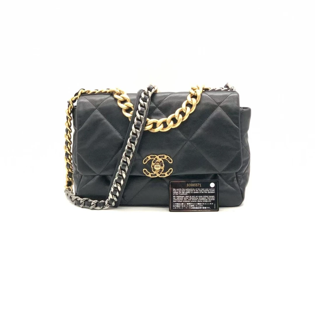 95新 Chanel/香奈儿 黑金中号19bag链条包/28开