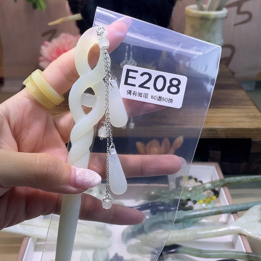 蛇纹石玉发饰银S925镀金镶嵌子**来