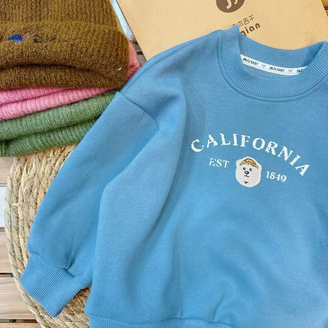 【JMJQ 201311】深秋冬儿童韩版时尚小熊印花加厚抓绒套头圆领卫衣