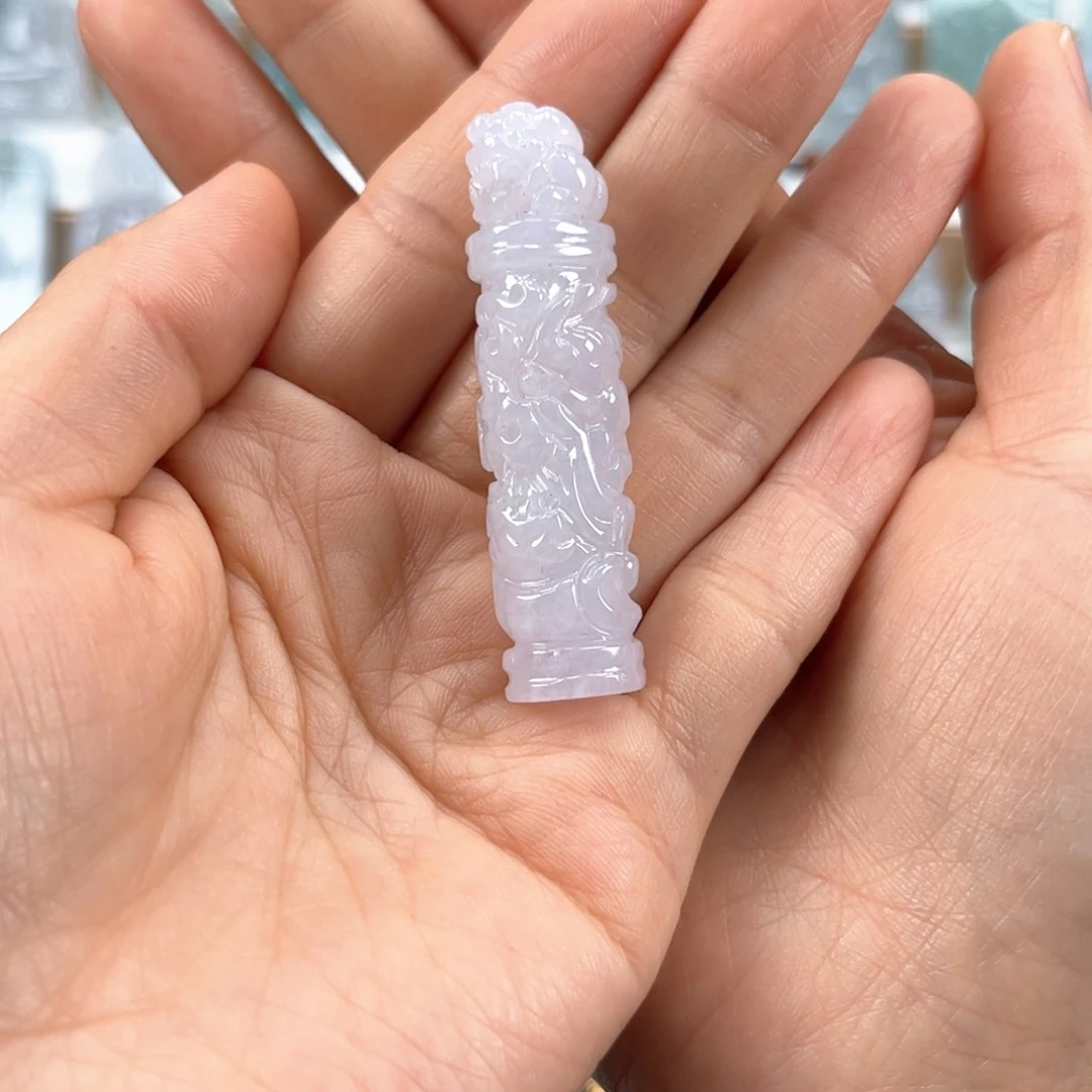 翡翠未镶嵌颈饰龙柱缅甸天然A货翡翠白冰料