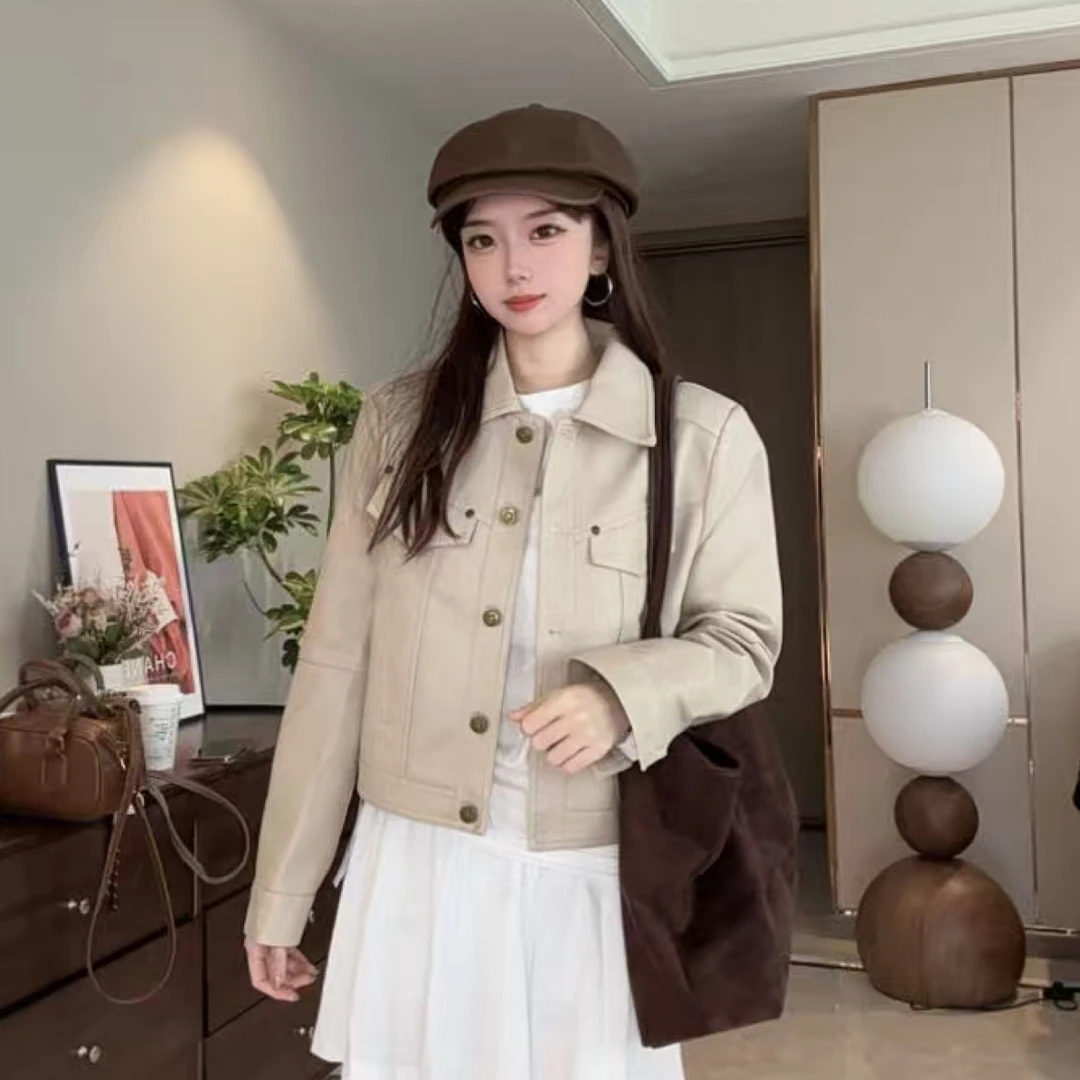 铆钉秋季常规翻领皮衣秋季百搭机车服短款千金风8105