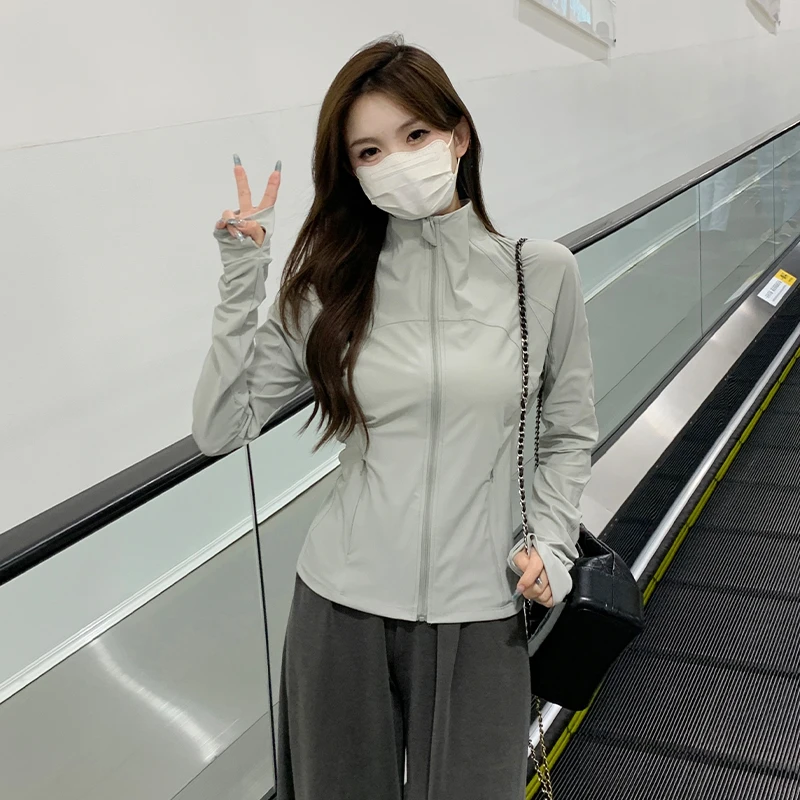 lulu防晒衣女款夏季2025新款修身立领冰丝瑜伽服薄款防晒衣冰丝