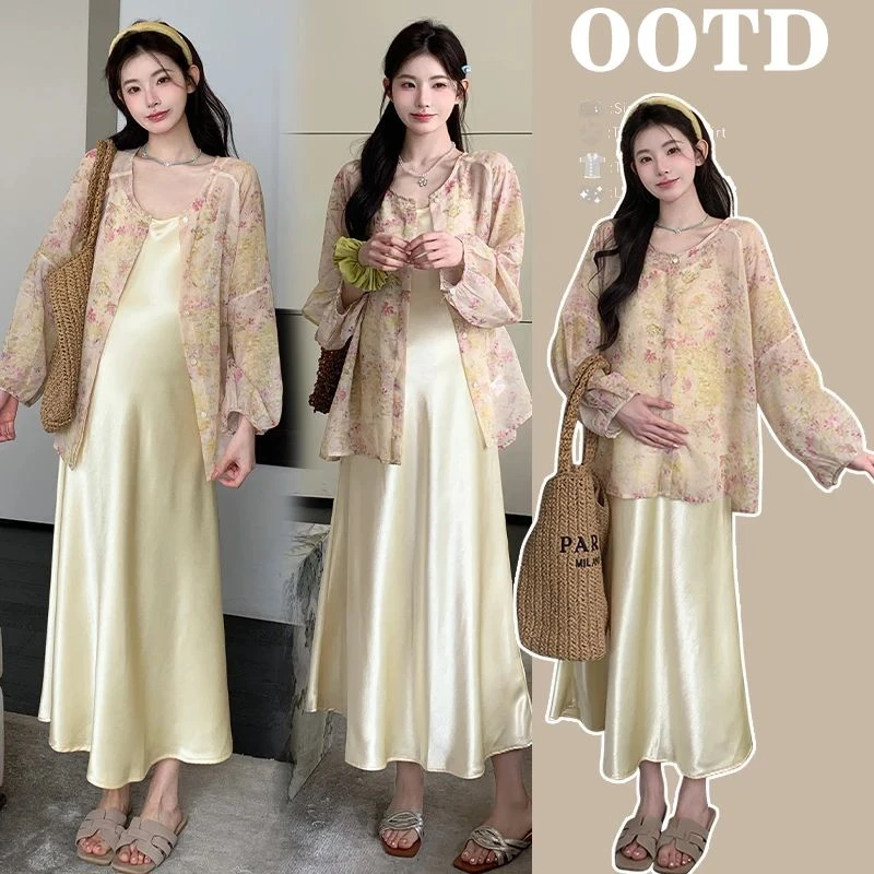 时髦气质减龄孕妇装夏季新款潮款设计感外套高级女神范吊带连衣裙