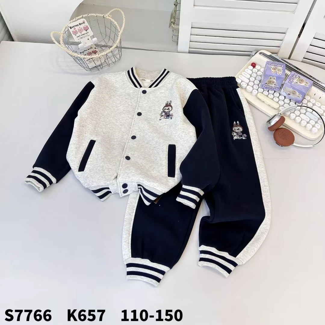 【一体绒】儿童刺绣加绒棒球服外套7766
