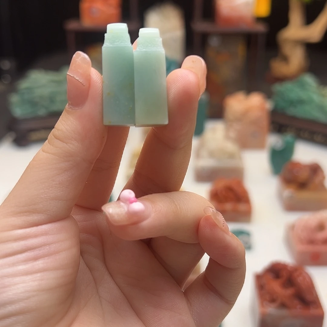 寿山石印石蓝**陶手工制作