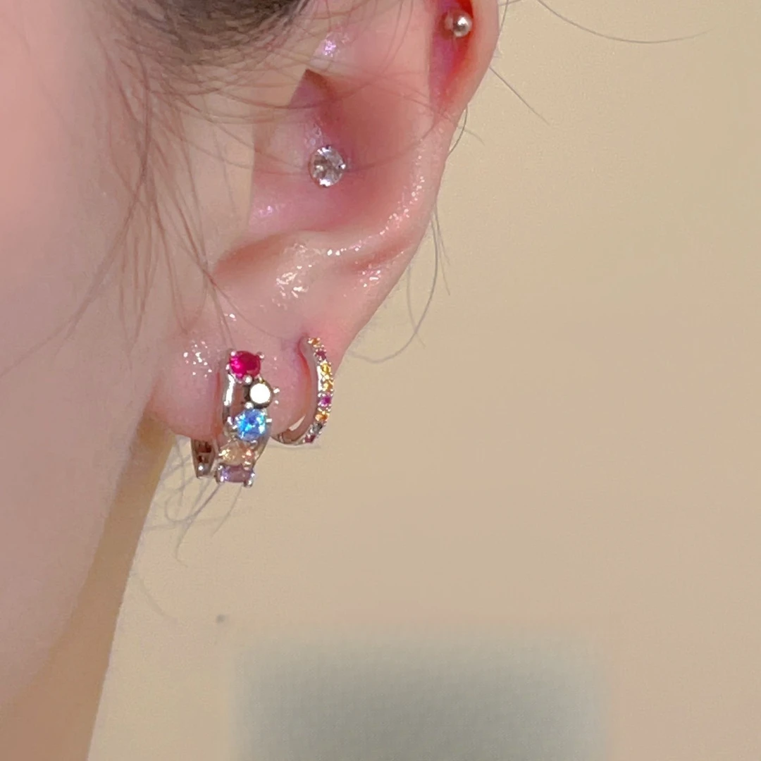 「日落派对」彩虹桥小众设计感精致合成锆石小耳圈耳扣独特撞色女