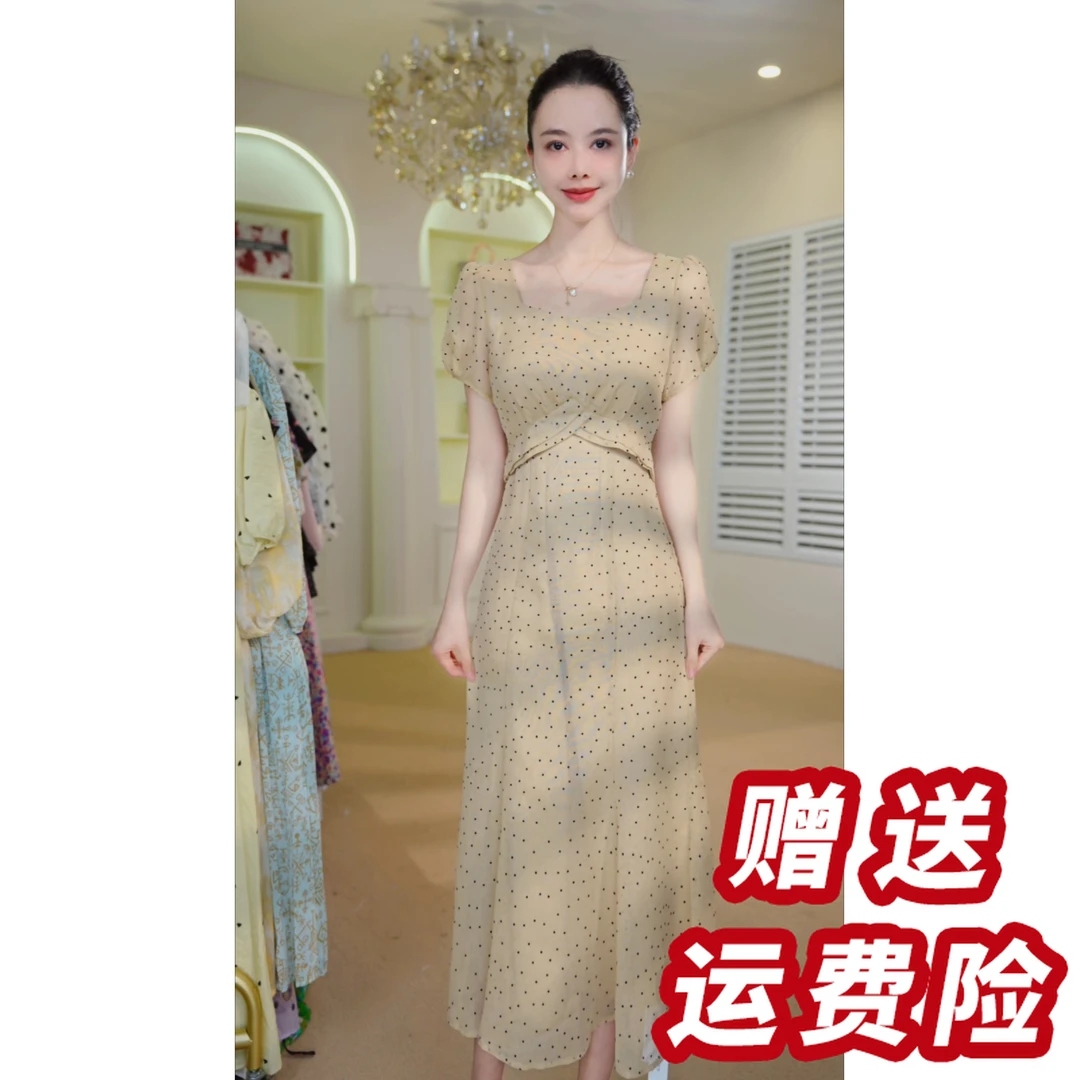 【赠送运费险】气质波点方领连衣裙25夏季新款超仙减龄A字裙J46062