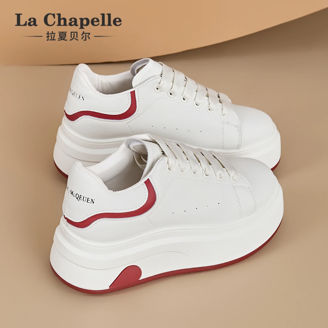 【左左专属】拉夏贝尔爱心小白鞋女2025秋季新款百搭厚底增高松糕鞋