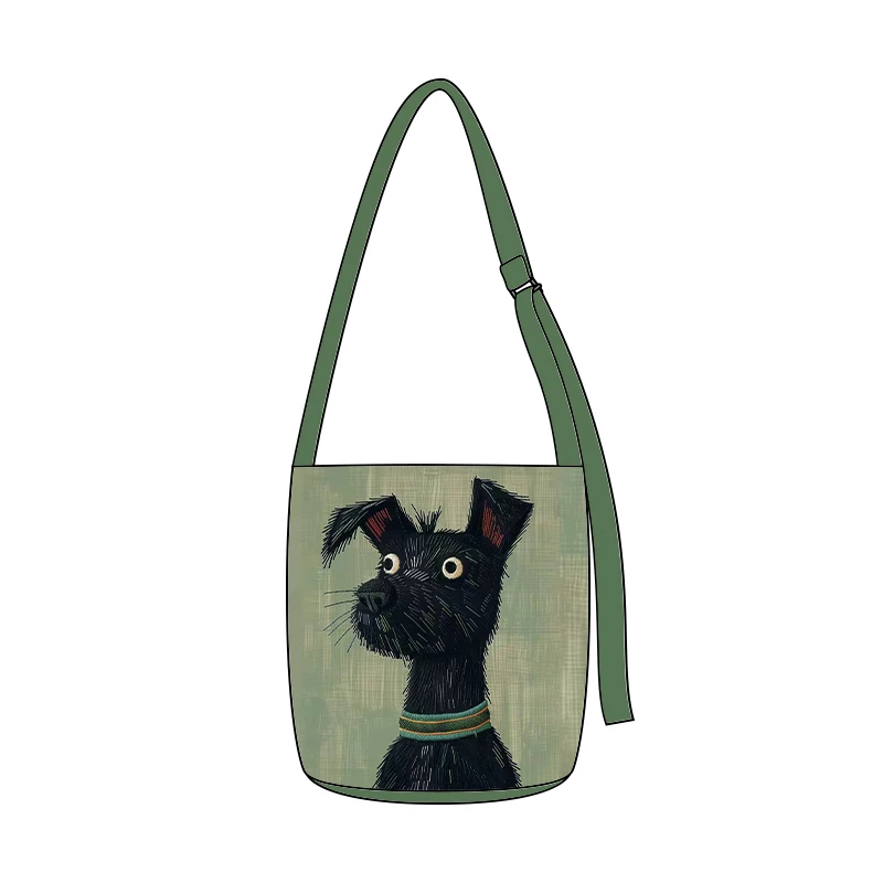 艺术鸭设计师原创青衣黑狗椭圆底飘带水桶包单肩小众包包百搭休闲